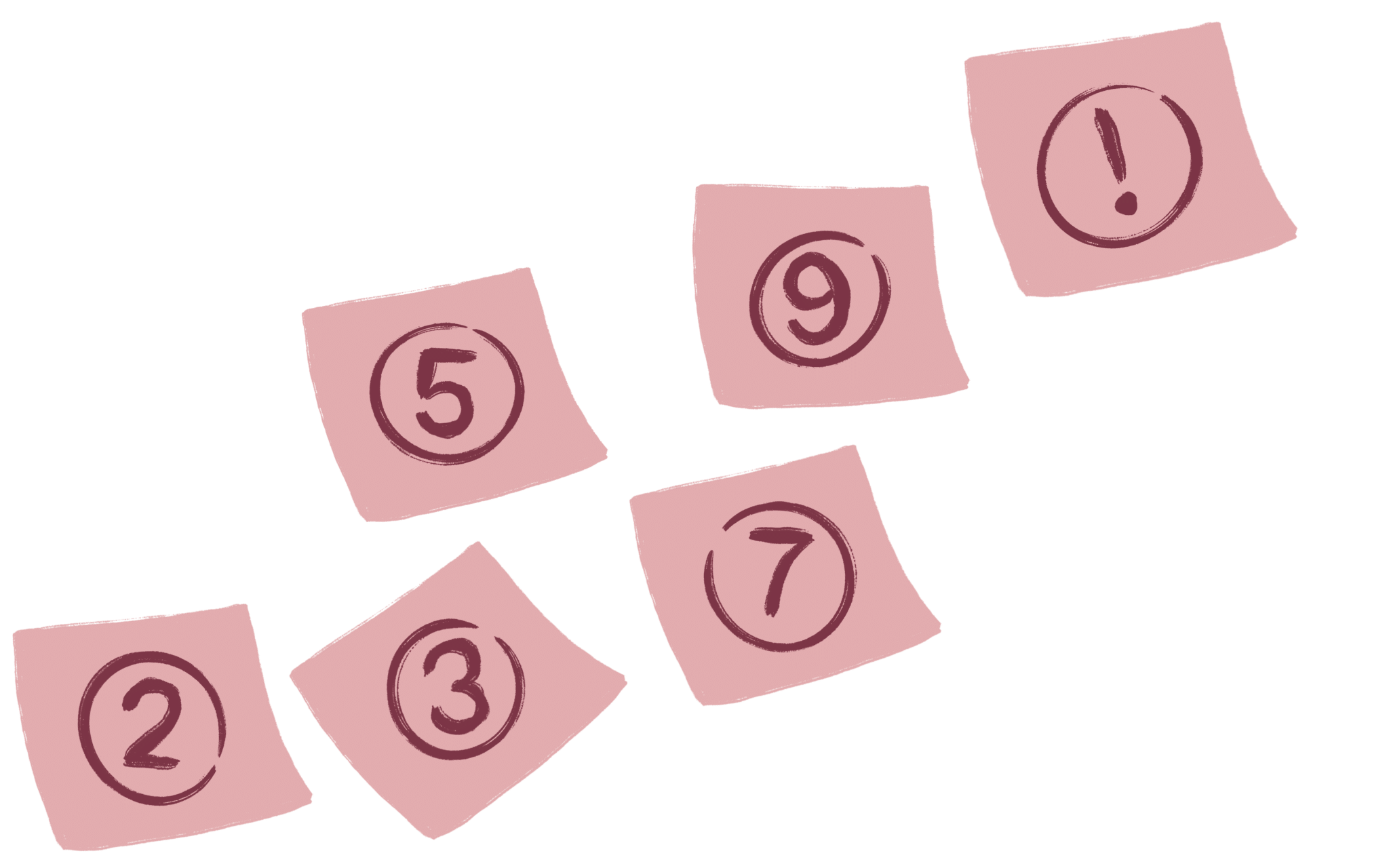 Flere post-it lapper illustrert med tall på