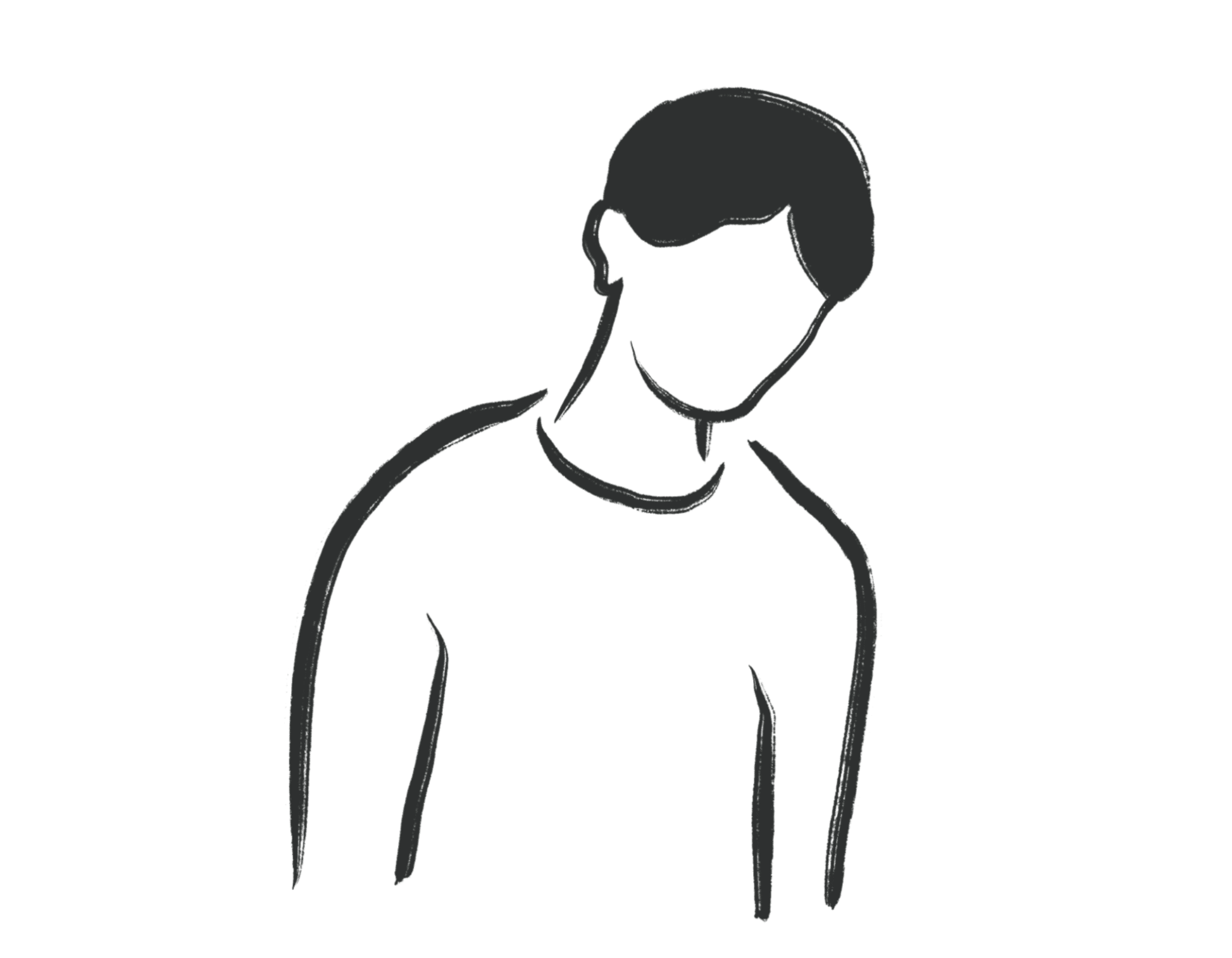 Tegnet illustrasjon av en gutt. Ingen ansiktstrekk vises. Han har en holdning med litt bøyd rygg med hodet nedover.