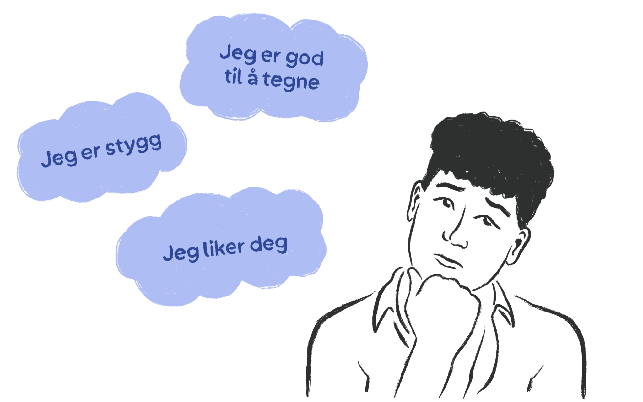 Tenkebobler: Jeg er god til å tegne Jeg er stygg Jeg liker deg