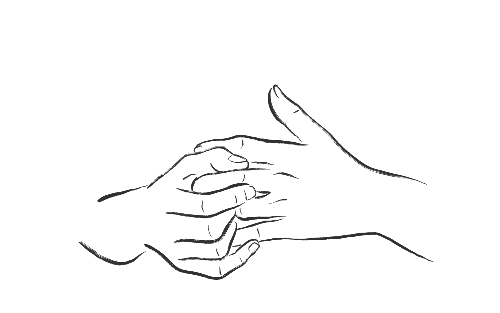 Tegnet illustrasjon av hender som fikler med hverandre.