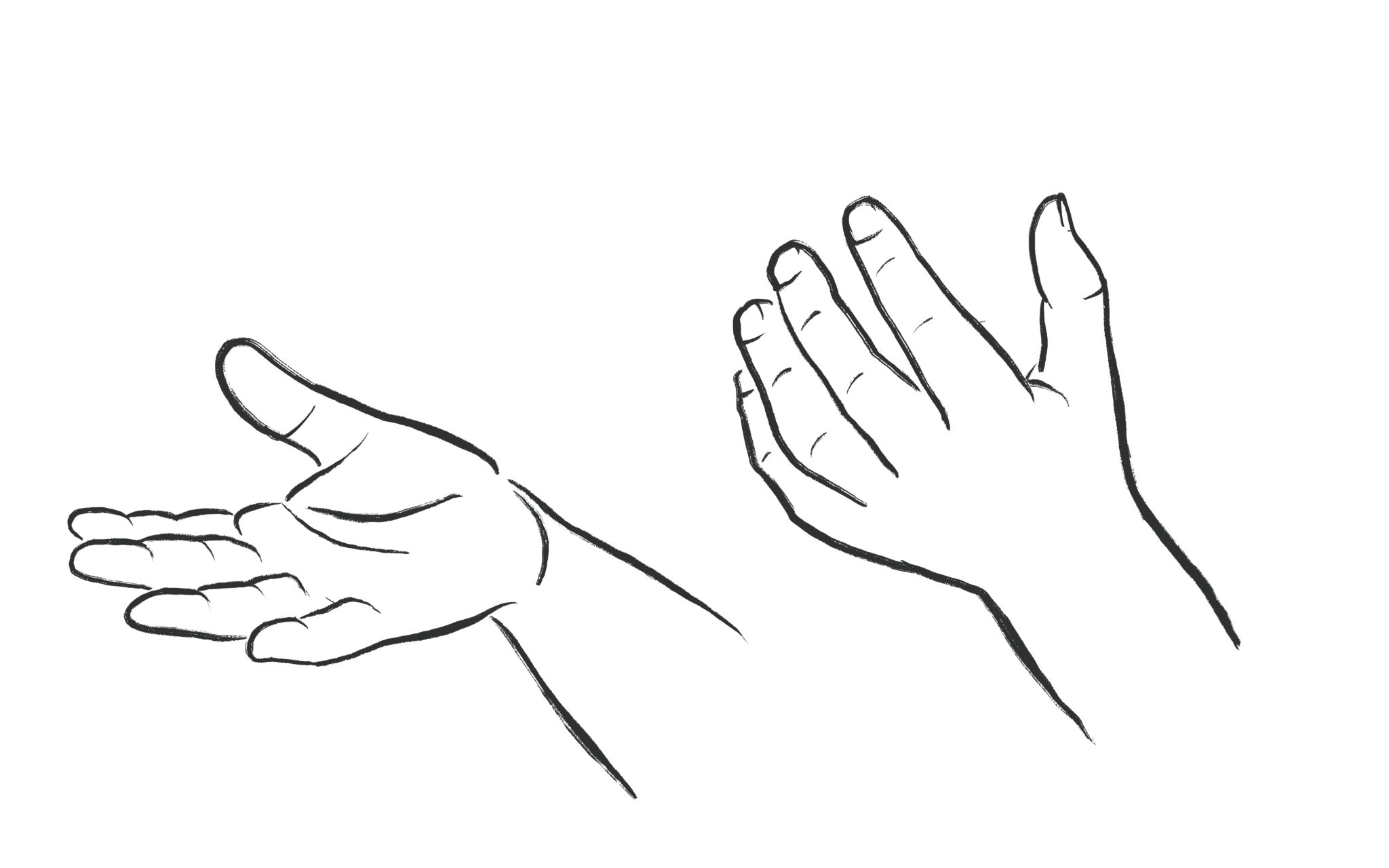Tegnet illustrasjon av hender som driver med gestikulering, bevegelser med hendende.