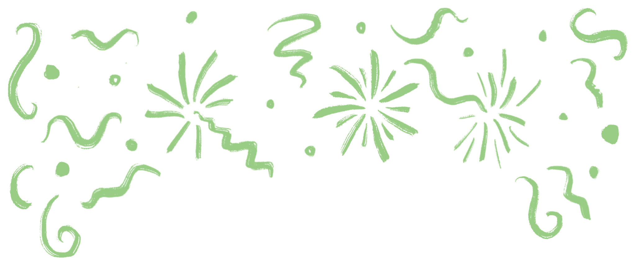 Tegnet illustrasjon av noe som minner om fyrverkeri. Alt i lys grønn farge