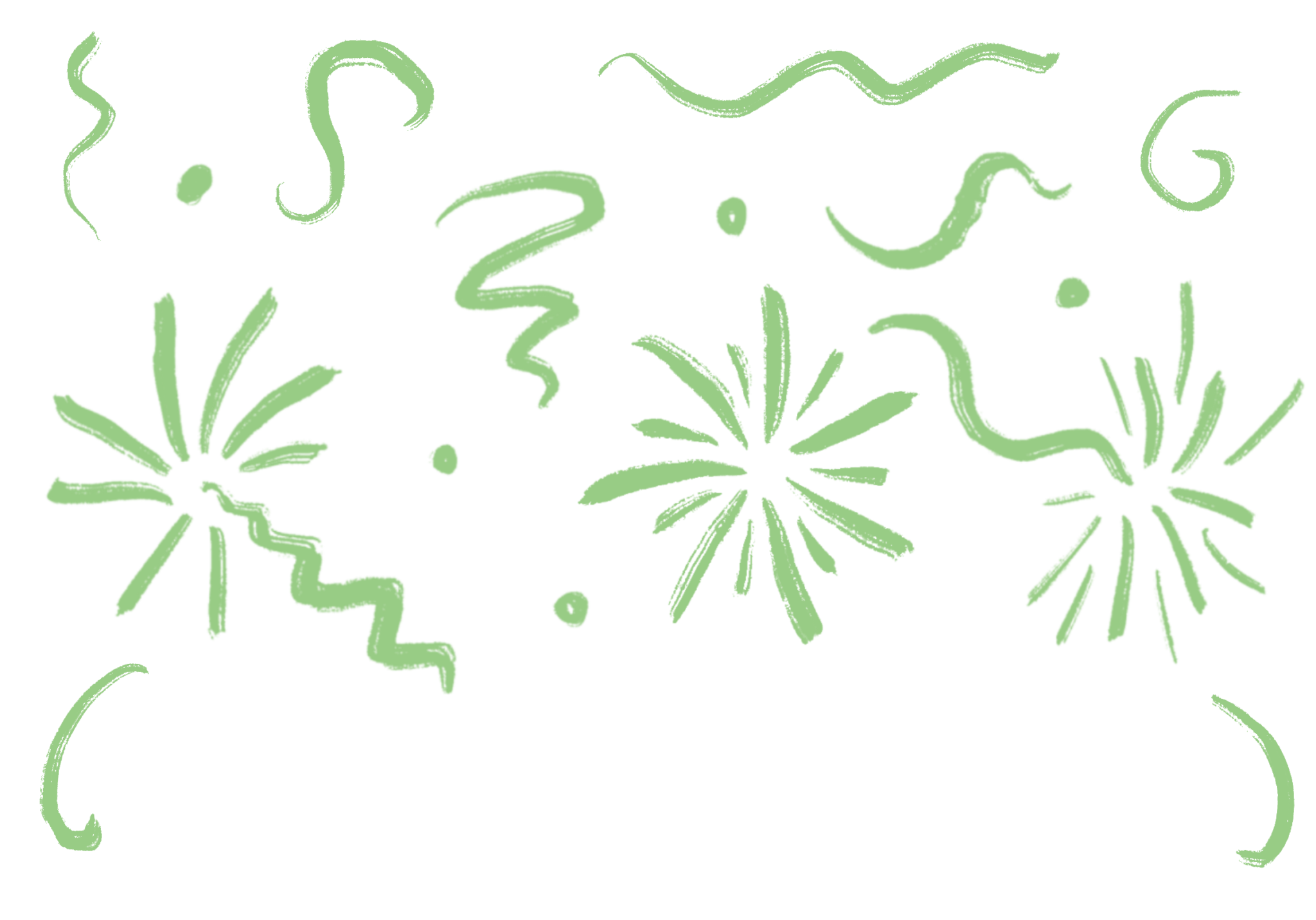 Tegnet illustrasjon av noe som minner om fyrverkeri. Alt i lys grønn farge