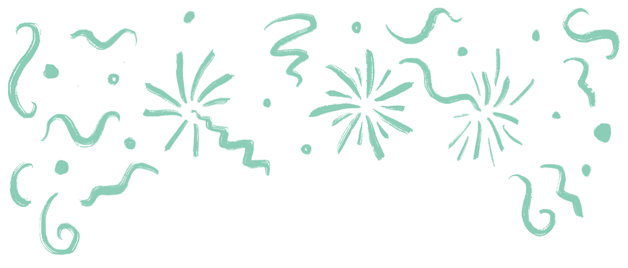 Tegnet illustrasjon av noe som minner om fyrverkeri. Alt i sjøgrønn farge