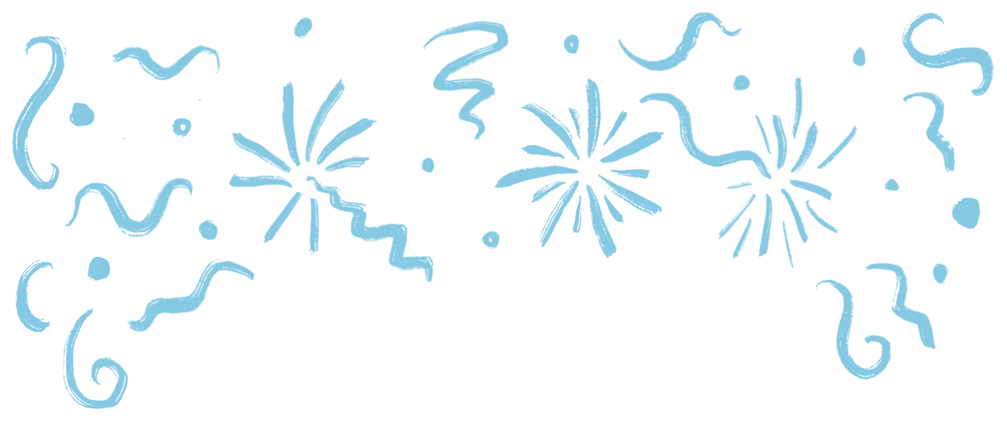 Tegnet illustrasjon av noe som minner om fyrverkeri. Alt i turkis farge