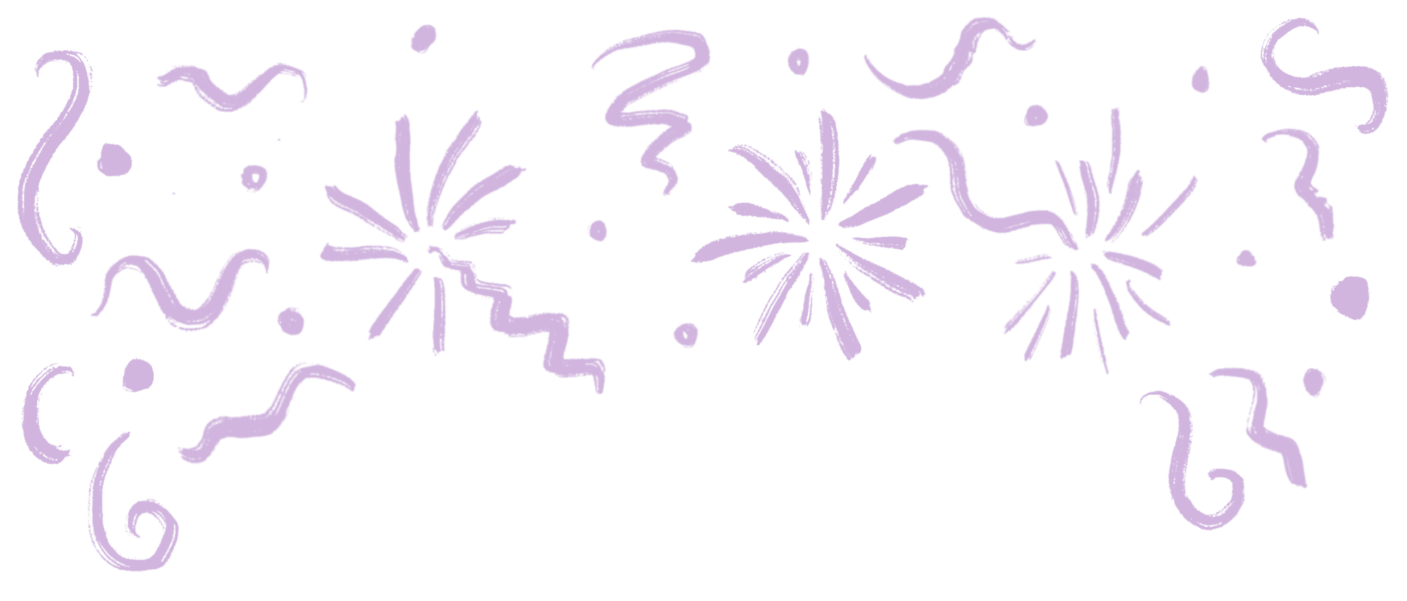 Tegnet illustrasjon av noe som minner om fyrverkeri. Alt i lilla farge