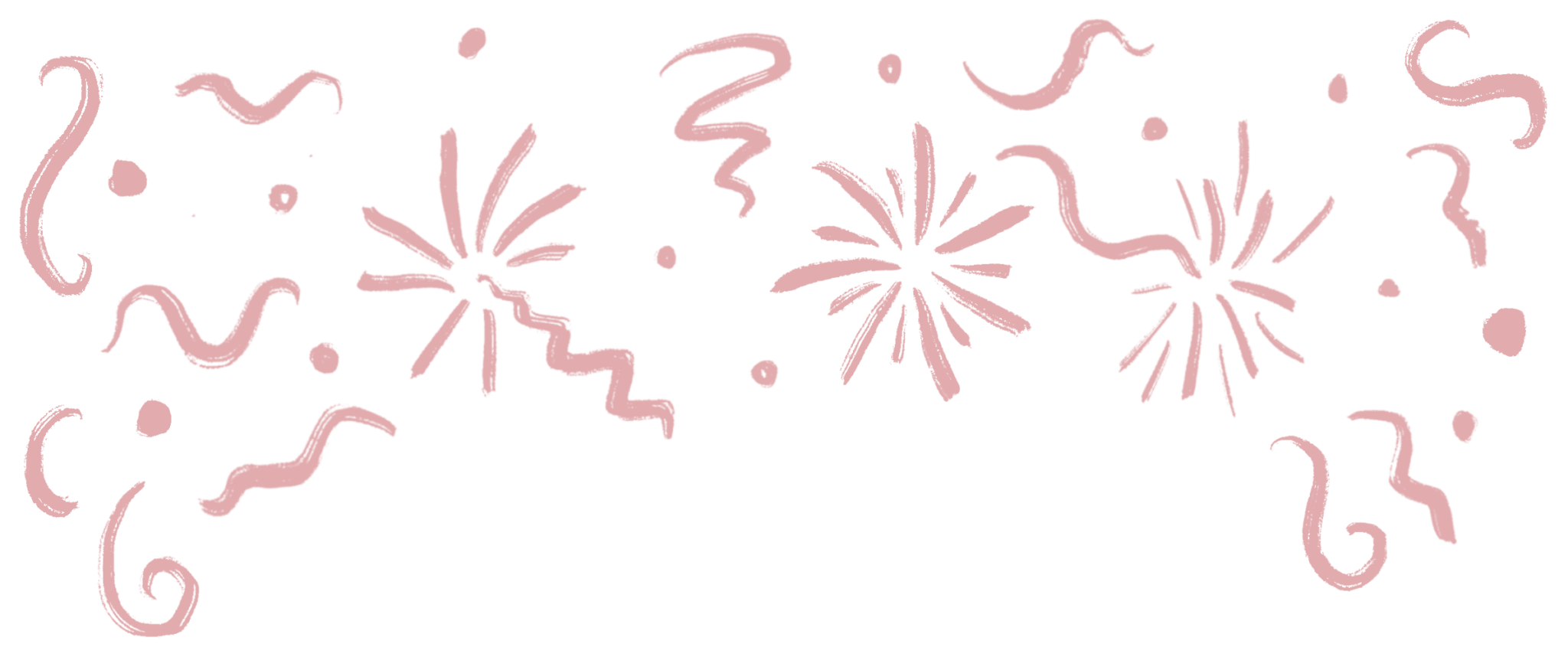 Tegnet illustrasjon av noe som minner om fyrverkeri. Alt i rød/rosa farge