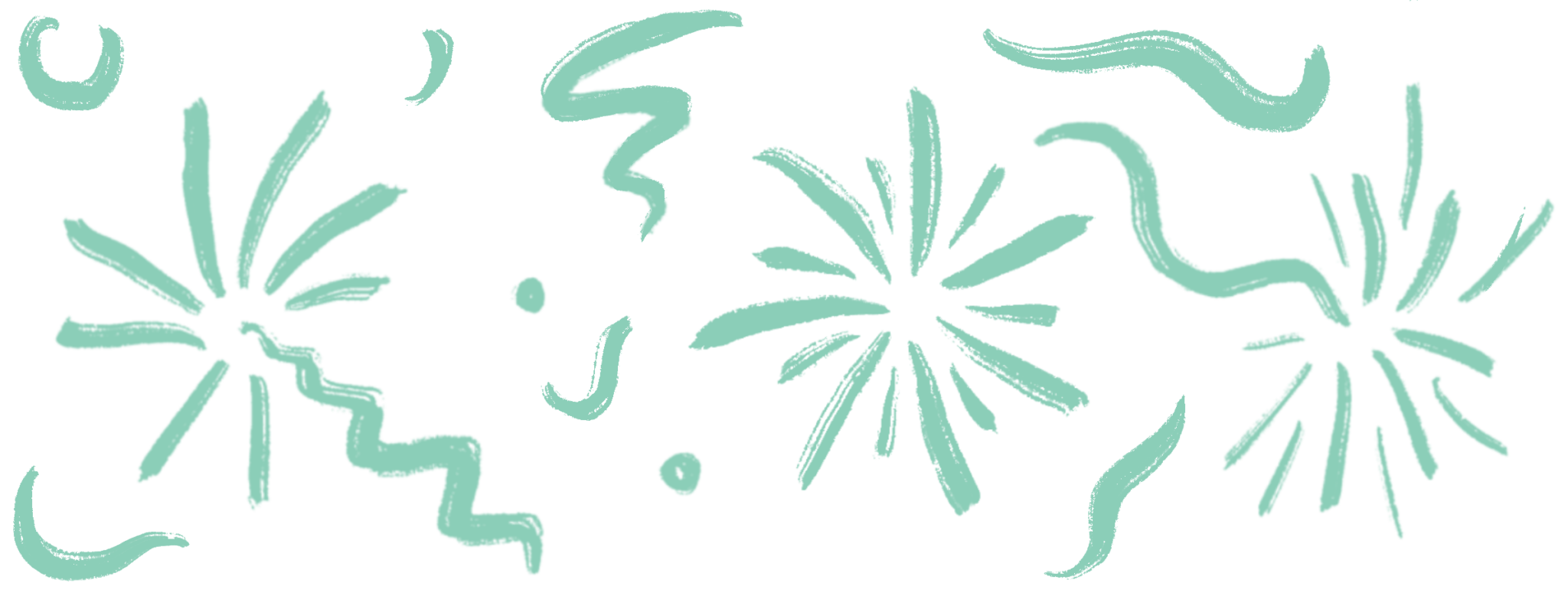 Tegnet illustrasjon av noe som minner om fyrverkeri. Alt i sjøgrønn farge