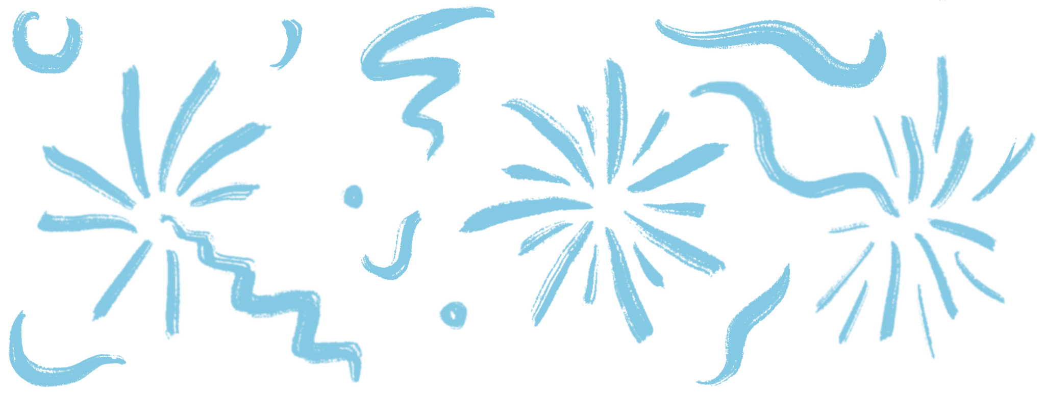 Tegnet illustrasjon av noe som minner om fyrverkeri. Alt i turkis farge