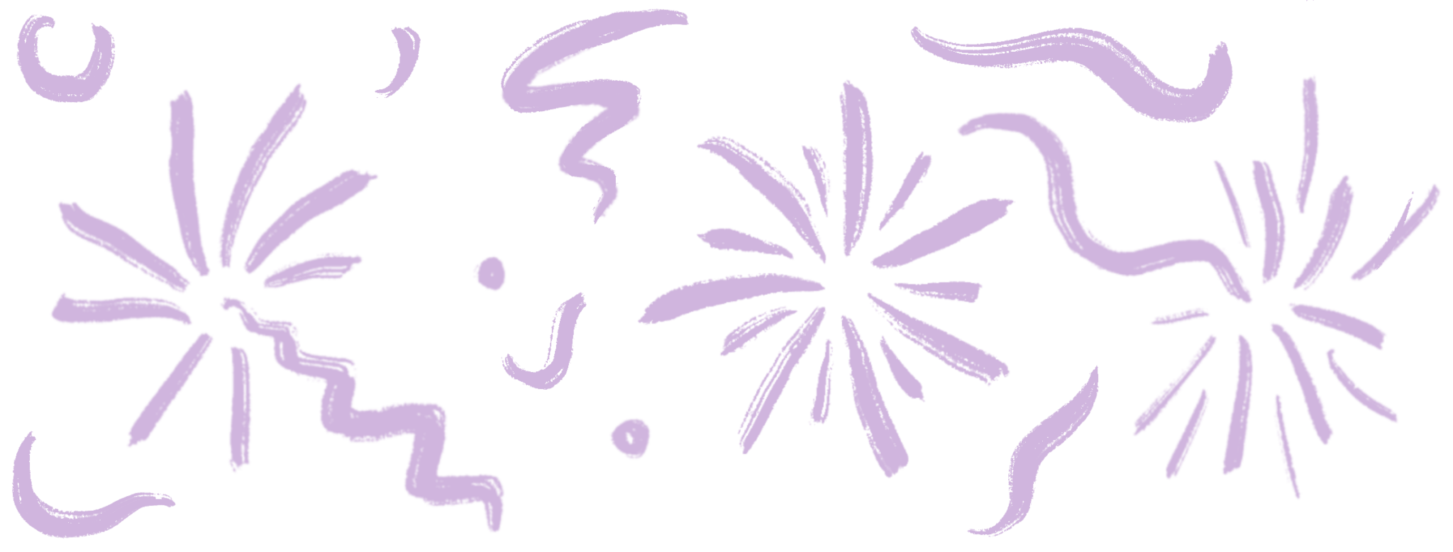 Tegnet illustrasjon av noe som minner om fyrverkeri. Alt i lilla farge