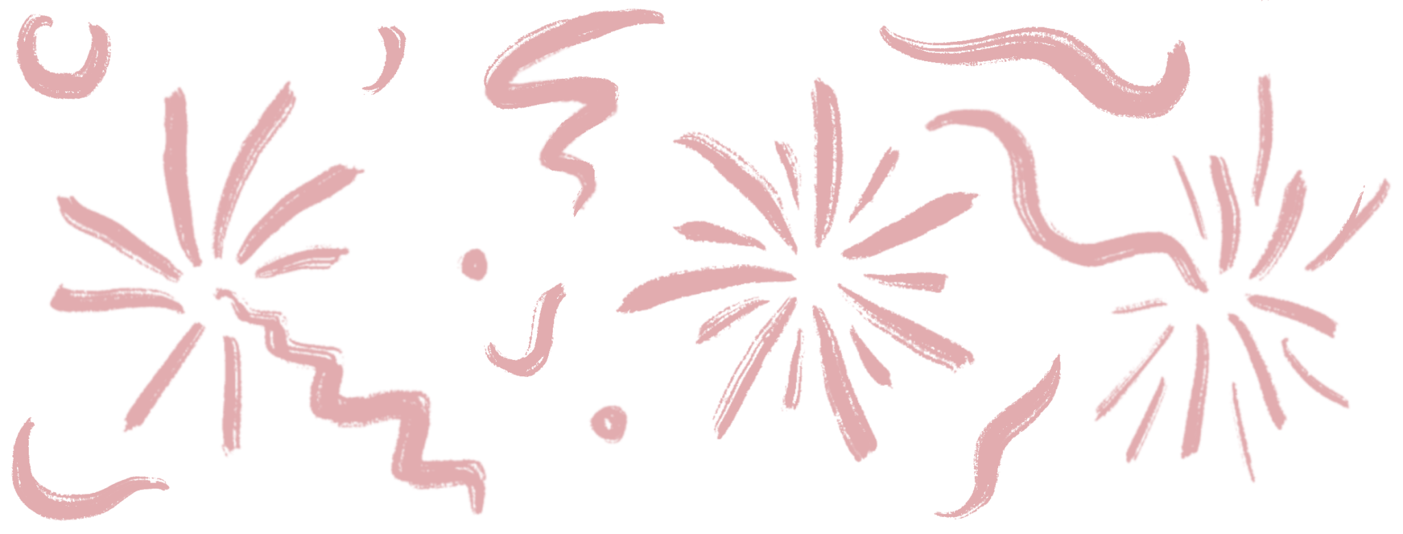 Tegnet illustrasjon av noe som minner om fyrverkeri. Alt i rød/rosa farge